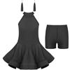 Freebily Vestito da Ballo Latino Americano Bambina Ragazza Vestito da Balletto + Pantaloncini Sportivi + Orecchini con Nappe Abito da Danza Classica Moderna Jazz Samba Tango Nero 5-6 Anni
