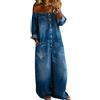 RIOQHID XUSAI Tutine in Denim dalla vestibilità Ampia da Donna, Sexy, con Spalle Scoperte, Manica Lunga, Bottoni, Gamba Larga, Tuta in Jeans, Pagliaccetto Lungo in Denim,Dark Blue,XL