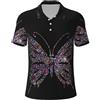 EdWal Polo da uomo a maniche corte con stampa con farfalle e strass, traspirante, maglietta da golf per uomo, casual e sportiva, Nero , L