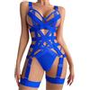 SEAUR Donna Completo Intimo a Bretelle Regolabile Set di Lingerie Sexy Reggiseno con Ferretto e Perizoma Set Intimo Erotico con Reggicalze, 01 Blu M