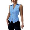 YONGHONGKEJI Gilet Donna Elegante Gilet A Righe Da Donna con Bottoni Casual Senza Maniche Scollo A V Corto Canotta Retrò Elegante Gilet Schiena Scoperta Punk Streetwear Bianco L