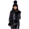 Brillabenny Set Cappello e Sciarpa Donna Lana Cashmere Pon Pon Pelliccia Vera Coordinato Cuffia Berretto Pashmina (NERO)
