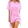 Generisch Costume da bagno da donna, in chiffon, caftano, con rivestimento in tazze, trim spiaggia, vasi sciolti, taglie forti, Colore: rosa., Taglia unica