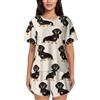 JBYJBX Pigiama da donna stampato con bassotto e camicia a maniche corte pigiama morbido e setoso abbigliamento da casa S-4XL, Nero, L