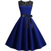 Generic Party Women Retro Prom Abito Senza Maniche 1950 Splice Pizzo Solido Swing Abito da Donna