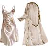 LZPCarra Negligee - Abito da notte in raso con vestaglia, da donna, sexy, corto, senza maniche, in due pezzi, con coulisse, leggero, sottile, elegante, verde, L
