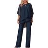 Generic Pantaloni da donna in chiffon top e pantaloni set da donna elegante abito ospite di nozze vestito 2 pezzi abito formale in chiffon plus size abiti madre della sposa per sera cocktail party festival