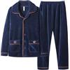 Generisch Pigiama in pile da uomo, lungo, in due pezzi, per l'inverno, caldo, ispessito, in flanella, con bottoni, a maniche lunghe e pigiama da uomo, O blu scuro, XXXL