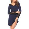 RUGAN Pigiama Cotone da Donna, Maniche Lunghe Camicia da Notte da Donna Vestito Scollo a V, Pigiama di Pizzo Sexy?S-XXL (Blu,XS)