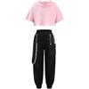 Freebily Tuta Sportiva Bambina Completi Sportivi Due Pezzi Hoodie Felpa con Cappuccio Manica Corta + Pantaloni Sportivi Joggers Completo Danza Moderna Jazz Hip Hop Tracksuit Rosa 11-12 anni
