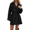 Generisch Giacca in pelle da donna, lunga, in similpelle, con colletto alto, trench con cintura, giacca invernale in ecopelle, oversize, giacca da lavoro, cappotto da lavoro, Nero , M