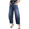 Generisch Mid Rise Barrel Jeans da donna, gamba larga, vita media, jeans accorciati, jeans con tasche elasticizzate, Bu2, L