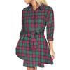 FANCYINN Top a Maniche Lunghe a Quadri Scozzesi a Quadri a Maniche Lunghe Camicia Casual con Cintura Rosso Verde Blu S