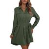 ORANDESIGNE Vestito Camicia Donna Elegante Corto Mini Abito Cerimonia Trapezio Linea ad A Camicetta Blusa Manica Lunga Vestitino Casual Invernali Vestiti con Bottoni Davanti e Cintura Verde M