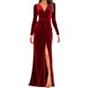 Generico Vestito Donna Elegante Cerimonia Manica Lunga - Abito Cocktail Donna Tinte Unite Slim Fit, Abiti Lungo Raffinato, Dress Caratteristico Adatto per La Primavera E L'autunno Rosso XL