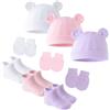 SEAUR Newborn - Set di calzini per neonati, per bambini, 0-6 mesi, in cotone, morbido elasticizzato, B01 3-set (cappello+guanti+calzini), 0-6 Mesi