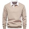 Generic Polo da uomo a maniche lunghe con bottoni, camicia da lavoro con colletto a blocchi di colore alla moda, Polo a maniche lunghe cachi per uomo, L