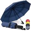 WLine Wind Ombrello Pieghevole Antivento da Pioggia con 10 Aste Rinforzate e Tela Idrorepellente 210T - Ombrello Portatile Resistente Apri e Chiudi Automatico, Diametro 104cm (Blu senza Custodia)