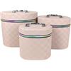 VKZ Beauty Case Donna da Viaggio Set 3 Pezzi, Borsa Porta Trucchi Rigida in Similpelle PU, Trousse Make Up con Manico e Zip, Valigetta Organizer Cosmetici Grande Medio Piccolo,Rosa a scacchi