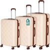 PROVITERA Set 3 Valigie Rigide in ABS, Valigia Rigida con Manico Telescopico e 4 Ruote Easy Roll, Trolley Resistente e Leggero da Viaggio, Bagaglio a Mano con Serratura Codice (Beige e Marrone)