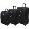 ORMI Set 3 Valigie espandibile Valigia semirigide in tessuto poliestere 4 ruote piroettanti trolley piccolo adatto bagaglio a mano per cabina con compagnie lowcost (Nero)