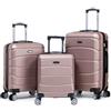 R.Leone Valigia da 1 Fino a Set 4 Trolley Rigido grande, medio, bagaglio a mano 55x40x23 cm Wizz, ITA Airways e bagaglio 45x36x20 cm EasyJet in ABS 8001 (Rose Gold, Set 3 Pezzi S M L)