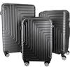 R.Leone Valigia da 1 Fino a Set 4 Trolley Rigido grande, medio, bagaglio a mano e beauty case 8 ruote in ABS 950 (Set 3 S M L, Nero)