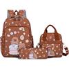 Dujuanus Zaino Capibara, simpatico zaino kawaii, set da 3 pezzi con borsa per il pranzo e astuccio, divertente borsa da viaggio per laptop con motivo a cartoni animati. (Brown)