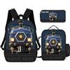 ASD Jewerly 3Pcs Set personalizzato ingegneria veicoli a tema zaino borsa regalo, nome personalizzato costruzione veicoli a tema escavatore camion stampa zaino casual laptop daypack borsa (style23)