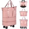 Mayhug Borsa su ruote, borsa per la spesa con ruote, borsone pieghevole espandibile per viaggi, borsone da trasporto per bagagli a rotelle, grande weekend, rosa chiaro