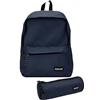 SUNLUX Set Scuola Zaino Americano Doppia Tasca con Zip E Astuccio Tombolino - Colore Blu Notte - Design Unisex, Capiente e Resistente