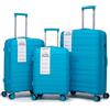 R.Leone Valigia da 1 Fino a Set 3 Bagaglio a mano 55x40x20 Ryanair, Medio, Grande Ultra Strong Antiurto Trolley leggero 8 ruote Polipropilene 9180 (Celeste, Set 3 Pezzi S M L)