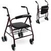 Mobiclinic® deambulatore, Prado, Marchio europeo, Pieghevole, Marcatura ce, Con freni a pressione, Alluminio, Leggero, Seduta, Cestino e 4 ruote, Colore bordeaux