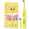 Drqzwp Spazzolini elettrici bambini 6-12 anni, spazzolino elettrico ricaricabile con timer, 3 modalità, impermeabile lPX7 con testina a 4 setole morbide (giallo)