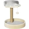 PawHut Albero Tiragraffi per Gatti da 5kg con Lettini e Pallina, Palestra per Gatti con Rivestimento in Peluche e Corda di Juta, 41x41x44 cm, Grigio e Beige