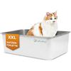 Lucky-Kitty Lettiera per gatti in acciaio inox, 60 x 40 x 20 cm, XXL, assolutamente a prova di perdite, grande, inodore e igienico (bianco senza cappuccio)