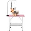 Yaheetech Tavolo da Toelettatura e Tosatura per Cani Gatti Animali Rosa | Pieghevole, 2 Lacci Portata 100 kg, Superficie Anti-Scivolo, Braccio Regolabile con Doppi Lacci Staccabili, 91 x 61 x 159 cm