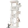 Hzuaneri Albero per Gatti, tiragraffi per gatti adulti 210 cm, xxl, giochi per gatti, Lavabile, trespolo per gattis con 2 Grotte, 8 Tiragraffi, Cestini, Amaca, Pompon, Bianco Crema MS21018WT
