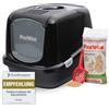 PeeWee XXL Toilette per gatti PEEWEE EcoDome lettiera chiuso per gatti dal sistema autopulente con pala e 3 kg. pellet di legno, colore:nero
