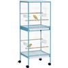 PawHut Gabbia per Uccelli 2 in 1 Voliera per Interni con 4 Ruote Girevoli, Vassoi Estraibili e Contenitori in Plastica, 51.5x50x140 cm, Azzurra