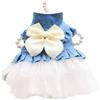 Generico Vestiti per cani Pet Bow Princess Dress Summer Dog Vest Denim Shirt Sundress Sweet Wedding Party Dress Pet Clothes Clothing