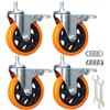 YEWEKE Ruote girevoli resistenti, ruote gialle in PVC da 7,6 cm con stelo metrico M12 da 1,75 x 25 mm, con doppio freno, ruote di sicurezza fino a 544,3 kg/set per industria e mobili, set da 4 (12,7 cm)