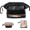 Abiudeng Borsa da viaggio per cosmetici da donna di grande capacità con scomparti Borsa da viaggio portatile in pelle PU con manico