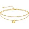 U7 Bracciale Cavigliera Donna con Ciondolo Iniziale J Personalizzato in Acciaio Inossidabile, Cavigliera Doppio Strato con Lettera A colore Oro, Gioielli per Estiva e Vacanze