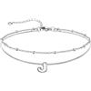 U7 Bracciale Cavigliera Donna con Ciondolo Iniziale J Personalizzato in Acciaio Inossidabile, Cavigliera Doppio Strato con Lettera A colore Argento, Gioielli per Estiva e Vacanze