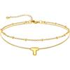 U7 Bracciale Cavigliera Donna con Ciondolo Iniziale T Personalizzato in Acciaio Inossidabile, Cavigliera Doppio Strato con Lettera A colore Oro, Gioielli per Estiva e Vacanze
