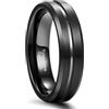 Stfery Anello Acciaio Tungsteno con Scanalatura Uomo 6MM, Anello Nero Opaco Spazzolato Classico Taglia 25