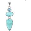Generic Ciondolo in argento Sterling 925 con topazio blu e larimar - Collana con tripla pietra | Ciondolo da donna da 5,1 cm | Gioielli con pietre preziose ispirate all'oceano, 2, Gemma, Larimar