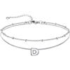 U7 Bracciale Cavigliera Donna con Ciondolo Iniziale D Personalizzato in Acciaio Inossidabile, Cavigliera Doppio Strato con Lettera A colore Argento, Gioielli per Estiva e Vacanze