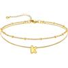 U7 Bracciale Cavigliera Donna con Ciondolo Iniziale K Personalizzato in Acciaio Inossidabile, Cavigliera Doppio Strato con Lettera A colore Oro, Gioielli per Estiva e Vacanze